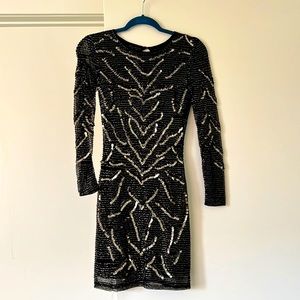 Miss Selfridge Black Sequin Dress with Long Sleeves US 2 EU 34